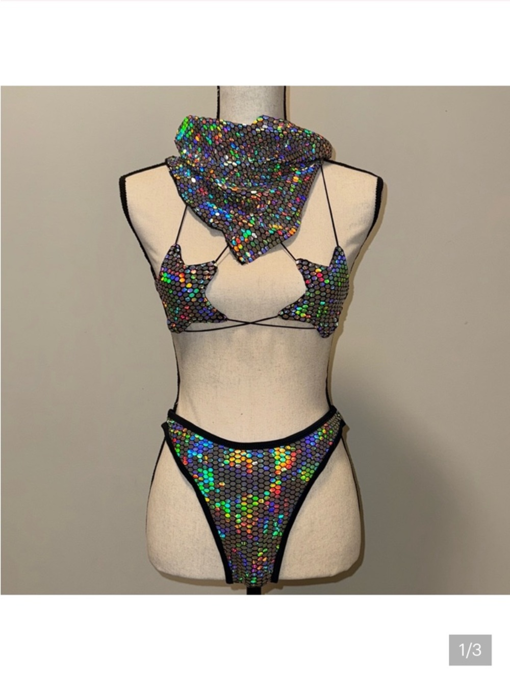 Holographic Sequin Triangle Bikini Set in Multicolor